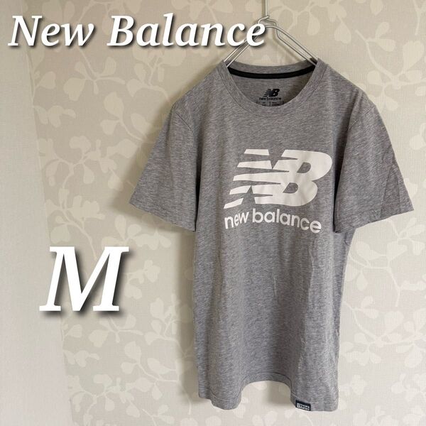 New Balance 半袖Tシャツ カットソー トップス プルオーバー ビッグロゴプリント グレー M