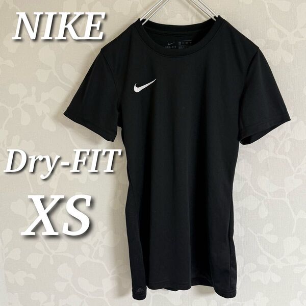 NIKE ナイキ 半袖スポーツTシャツ ドライフィット メッシュ トレーニングウェア ロゴ刺繍 ブラック XS