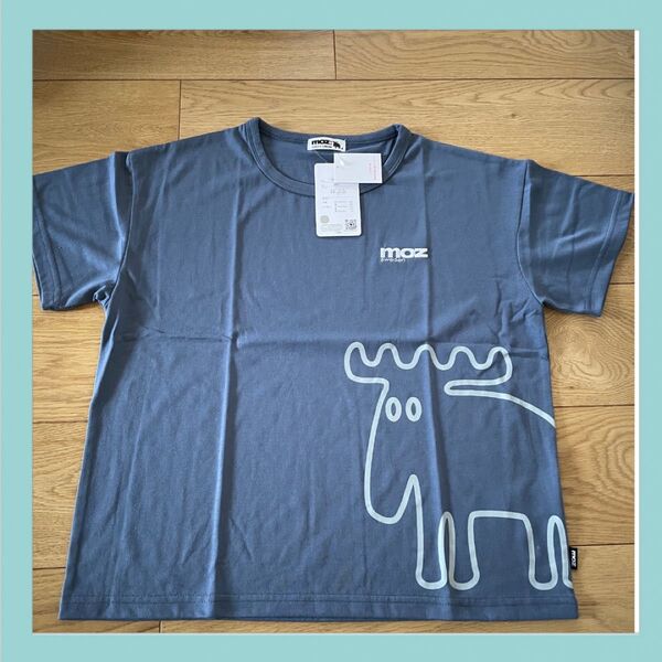 【新品】moz モズ ビッグエルク プリントTシャツ スモーキーブルー Mサイズ 北欧デザイン