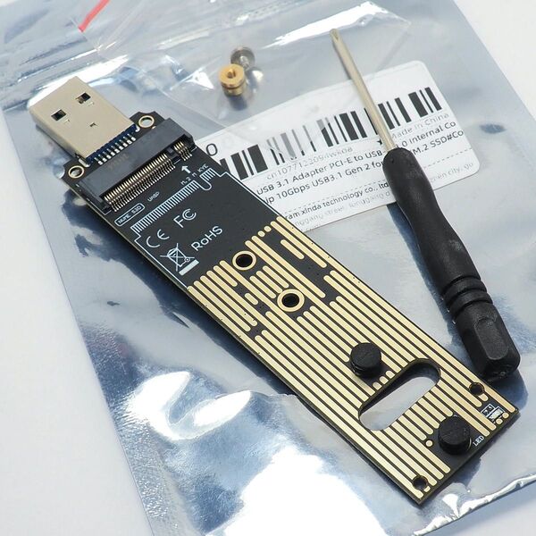 外付けSSD用 変換アダプター NVMe M.2 SSD→USB3.1 直挿し基板タイプ ケーブル不要 ケースなし