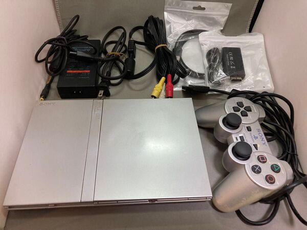 PS2本体(SCPH-75000)HDMIアダプタ、ケーブル付 SONY ソニー 薄型 PlayStation2 シルバー