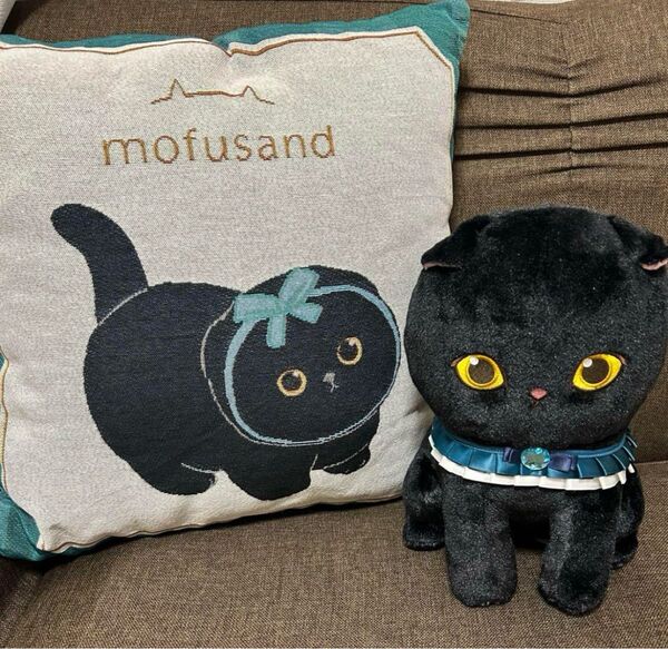 mofusand 黒仔猫ニャンBIGぬいぐるみ 青リボン付き 黒猫 タイトー限定