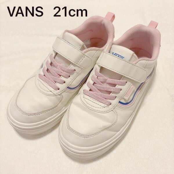 VANS キッズ スニーカー ホワイト ピンク マジックテープ 21cm