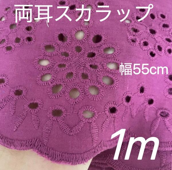 55cm幅 花柄 刺繍 コットンレース 長さ1m 両耳 スカラップ