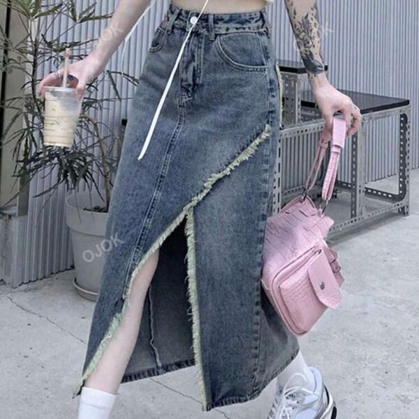 デニム ロングスカート スリット入り SHEIN