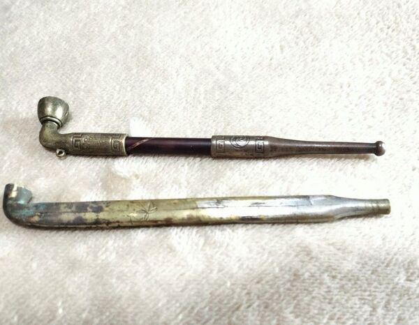 レトロ 時代物 キセル 煙管 彫刻キセル 2本セット アンティーク パイプ お値下げ中!