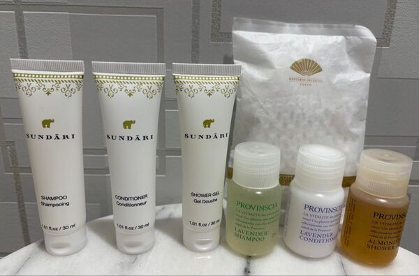 ホテルアメニティ プロバンシア 3本 スンダリ3本 シャンプー・コンディショナー・シャワージェル 各30ml ヘアバンド 未使用