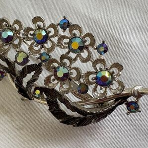 レトロ キラキラ ブローチ ラインストーン 花 葉 モチーフ
