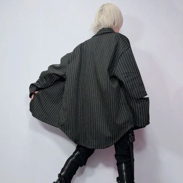 NieR 春秋冬用 袖ZIP OVERSIZE STRIPE SHIRT