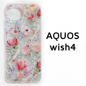 AQUOS wish4 クリア 花 透明 カバー