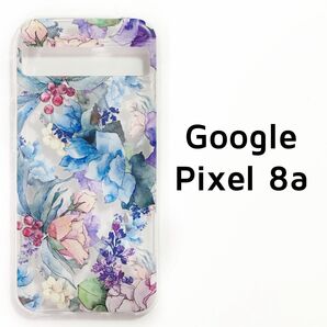 Pixel 8a クリア 青 花 カバー 透明