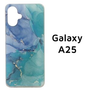 Galaxy A25 5G カバー クリア 青 緑 マーブル