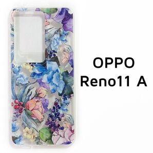 OPPO Reno11A クリア 青 花 カバー 透明