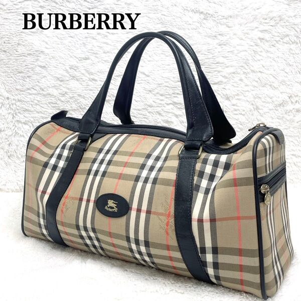 希少品 BURBERRY キャンバス ボストンバッグ 英国製 ノバチェック バーバリー ハンドバッグ シャドーホース ミニボストン