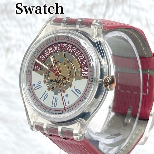 Swatch スウォッチ スケルトン 赤革ベルト 自動巻 裏スケ 腕時計 アナログ 自動巻き ビンテージ 手巻き