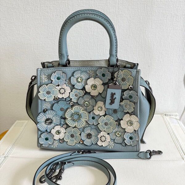 限定 COACH コーチ ローグ 25 ティーローズ クリスタル ハンドバッグ