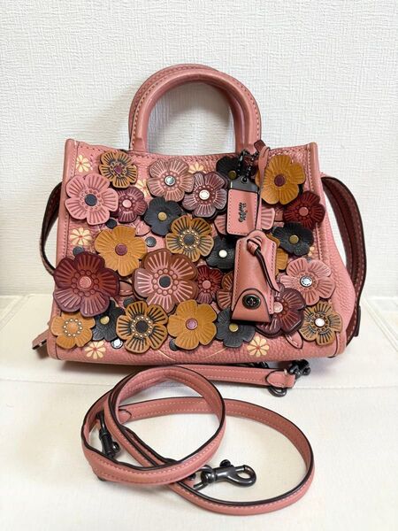 COACH コーチ ローグ 25 ティーローズ ハンドバッグ ピンク 2WAY ショルダーバッグ 本革