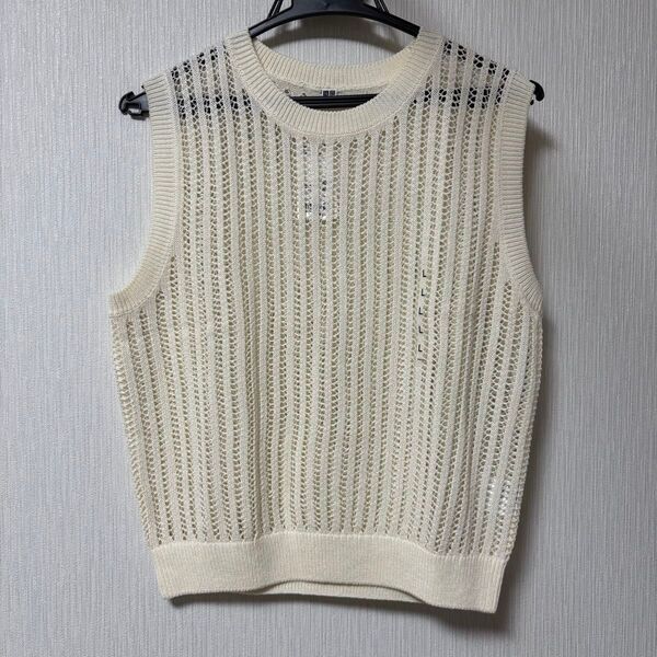 新品未使用 UNIQLO ユニクロ メッシュクルーネックショートセーター ノースリーブ Lサイズ