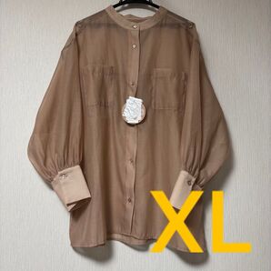 新品未使用 しまむら tal.by yumi ノーカラーシアーブラウス XL ピンク
