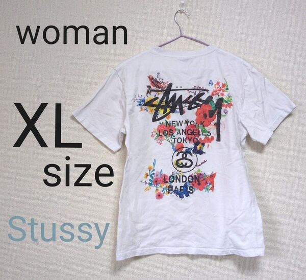 レディース服 xl 半袖 tシャツ 白 ホワイト 花柄 古着