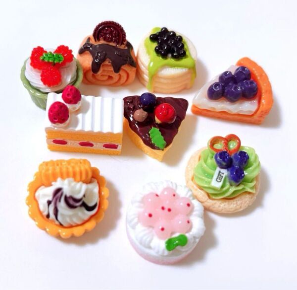新品 ミニチュアスイーツ 9点セット ⑤ ケーキ タルト お菓子 デコパーツ 食品サンプル ぷちケーキ フェイク デコ