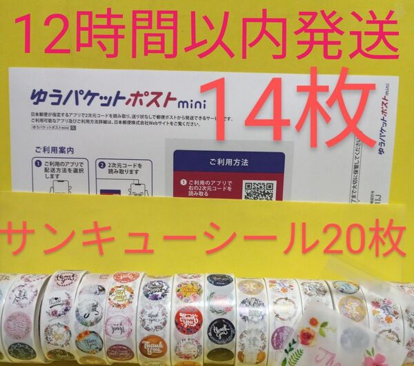ゆうパケットポストmini専用封筒14枚 サンキューシール20枚 ヘアゴム