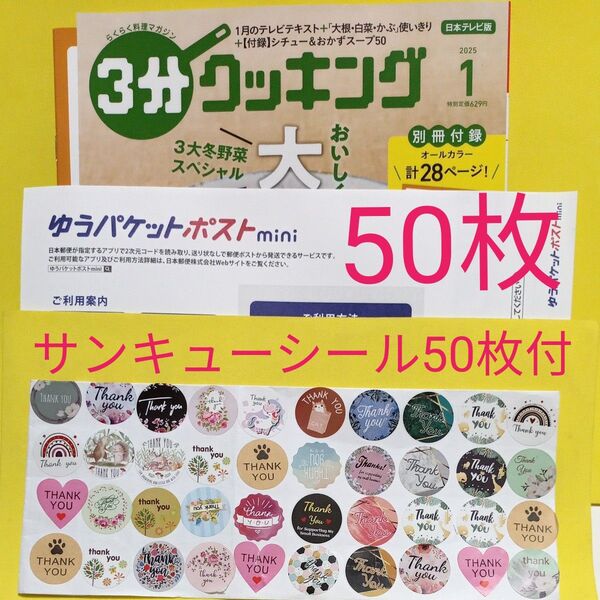 ゆうパケットポストmini専用封筒50枚 サンキューシール50枚