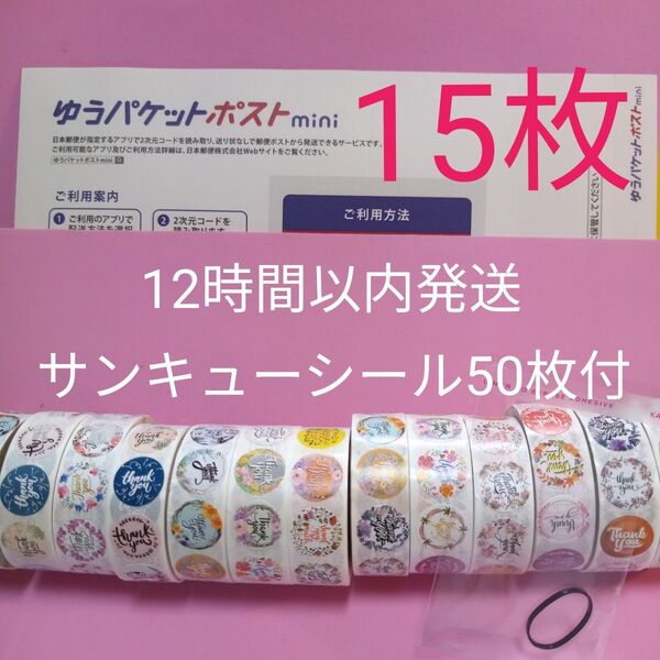 ゆうパケットポストmini専用封筒15枚 サンキューシール50枚 ヘアゴム
