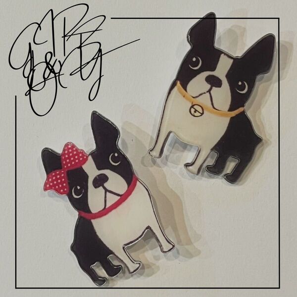 ボステリ カップル バッチ girl boy ボストンテリア フレンチブル 愛犬 ワンちゃんグッズ 犬 可愛い ギフト プレゼント