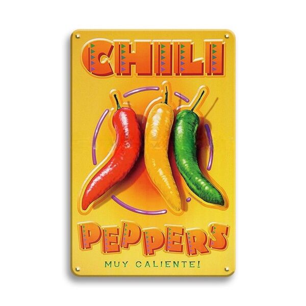 CHILI peppers アメリカン雑貨 ブリキ看板 ガレージ 庭 壁掛け インテリア ヴィンテージ プレート 車庫 とうがらし