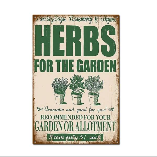 ブリキ看板 ガーデニング雑貨 プレート ガーデン 庭 お花壁掛け インテリア HERBS ハーブ アメリカン雑貨 ビンテージ風