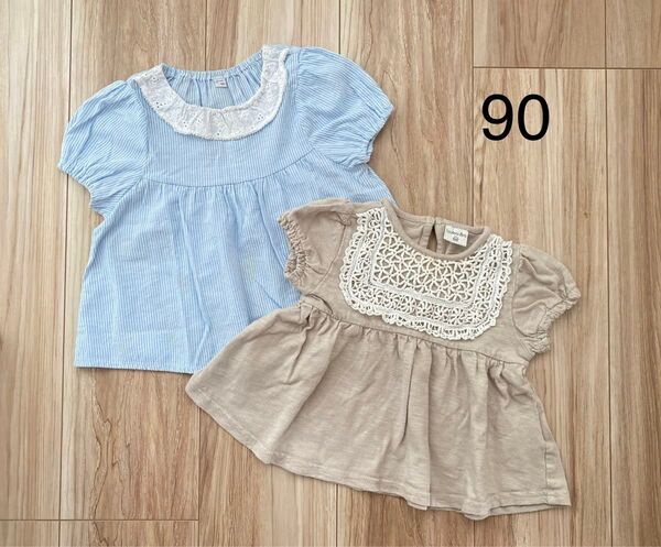 しまむら juo 半袖Tシャツ 半袖 トップス 女の子 フリル ブラウス 90