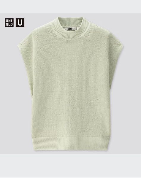 UNIQLO U リブクルーネックセーター ノースリーブ ミントグリーン Mサイズ ユニクロユー