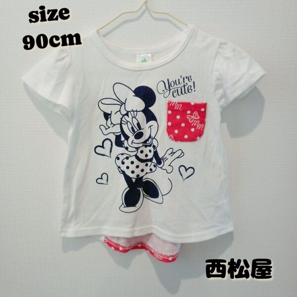 【美品】ベビー 幼児服 90cm 女の子 保育園着 トップス カットソー 半袖 ミニーマウス
