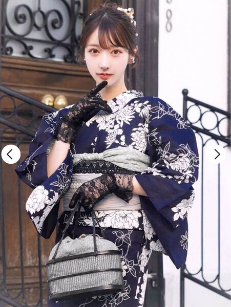 紺地×レトロ花柄浴衣 YUKATA by dazzy