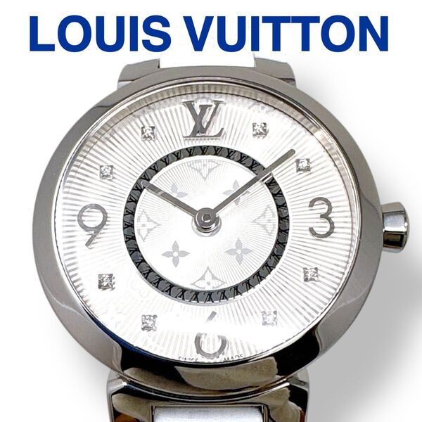 ルイヴィトン LOUIS VUITTON タンブール スリム Q12MG ダイヤ シルバー ラバー クォーツ レディース 腕時計
