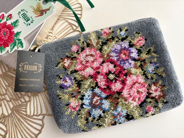 *新品未使用*FEILER *フェイラー *ポーチ *化粧ポーチ 花柄 シュニール織 小物入れ FEILER フェイラー