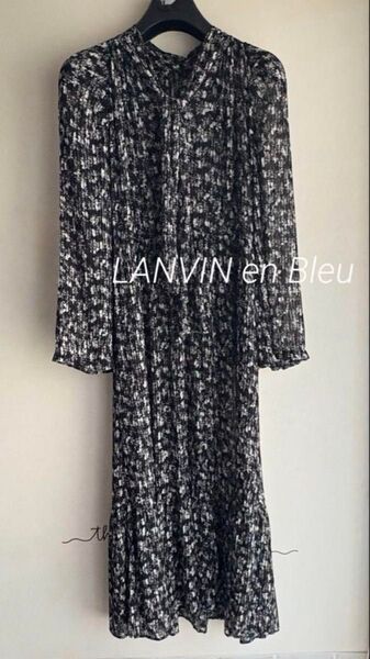 *LANVIN en Bleu *ランバンオンブルー *ワンピース*ロングシースルー*レディースワンピース 総柄 黒 長袖 ロング