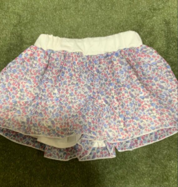 女の子 スカート風パンツ 花柄 サイズ80 幼児 レース フリル シフォン キュロット ハーフパンツ ピンク