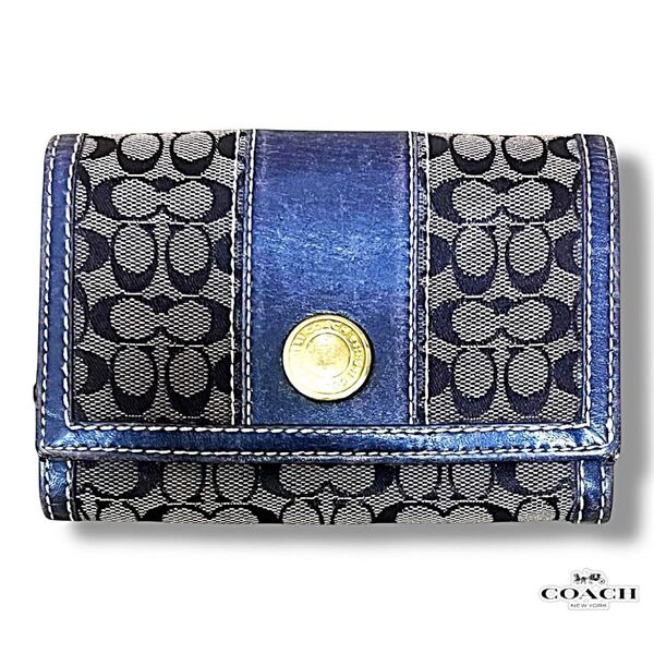 美品 Bランク COACH シグネチャー 二つ折り財布 財布 ブラウン レディース ブランド コーチ