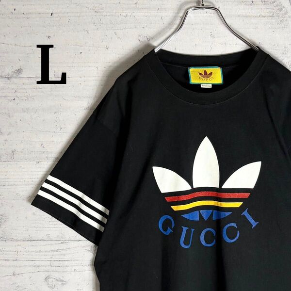 大人気 グッチ アディダス トレフォイル 両面ロゴ Tシャツ XL相当 GUCCI×adidas オーバーサイズ 入手困難