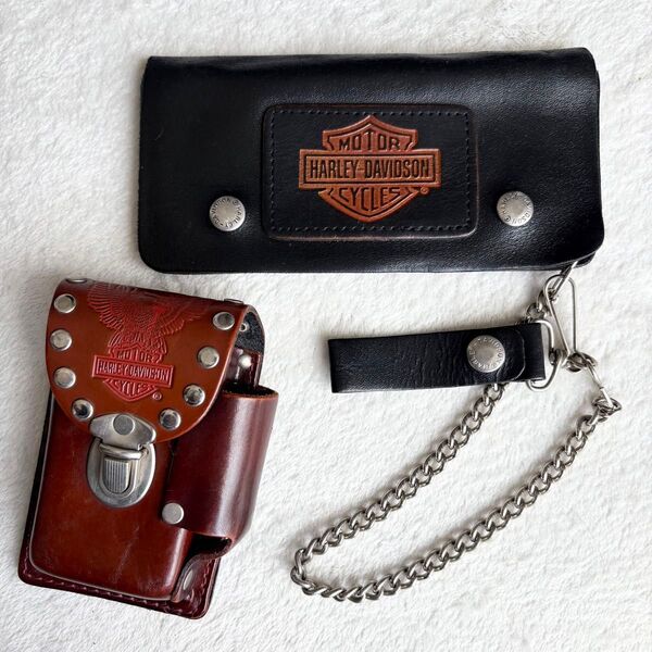2点セット ハーレーダビッドソン 長財布 シガレットケース レザー チェーン HARLEY DAVIDSON