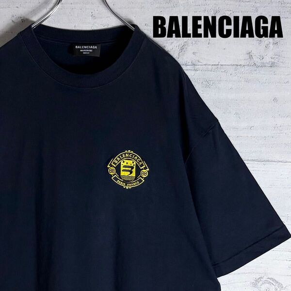 バレンシアガ ロゴ刺繍 Tシャツ L相当 ネイビー BALENCIAGA