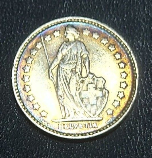 スイス 1/2フラン銀貨 極美 自然トーン 1942年 古銭