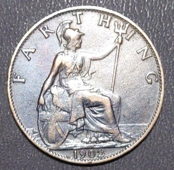 イギリス1902年 1ファージング青銅貨 エドワード7世 古銭 ハーフペニー
