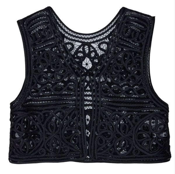 ameri 2WAY SATIN BATTEN LACE VEST ブラック