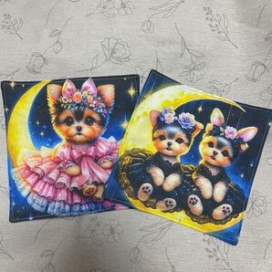 うるおいセレクト生地 ヨークシャテリア ハンドメイド ハンカチ 2枚セット