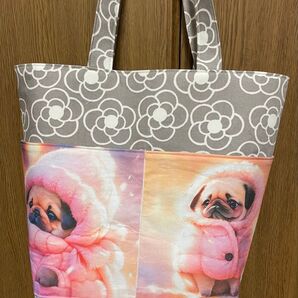 トートバッグ ハンドメイド エコバッグ パグ マチ広 肩掛け