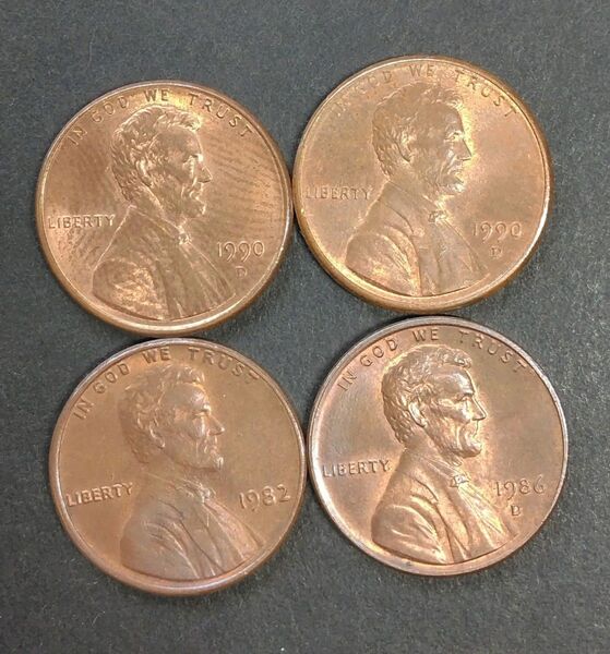 ァメリカ 1セント硬貨 4枚セット 1990年 D( デンバー造幣局鋳造)