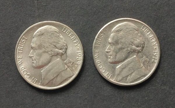 5セント硬貨 2枚セット アメリカ 1972年 1989年 ワシントンアンティークコイン